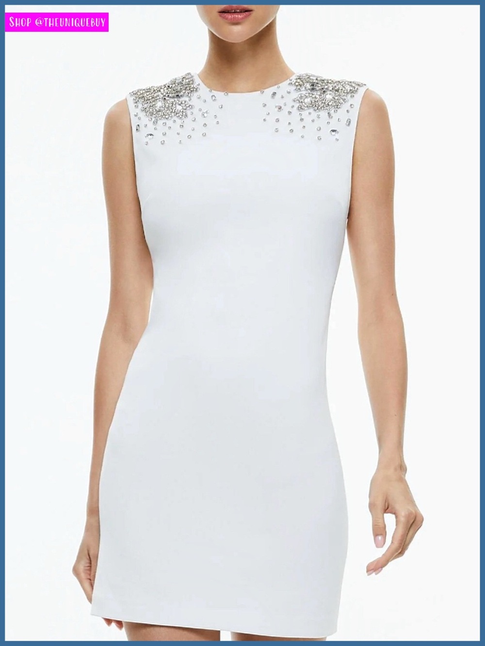 Alice + Olivia Almira Off White Embellished Sleeve Fitted Mini Dress